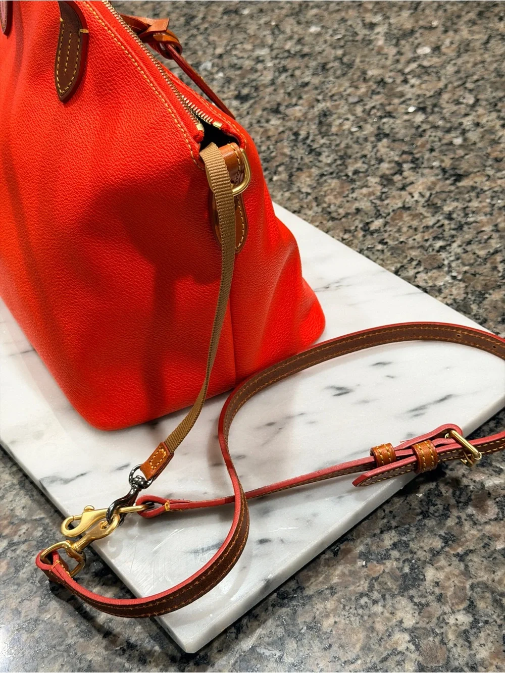 Dooney & Bourke Orange Leather Satchel with Tan Trim